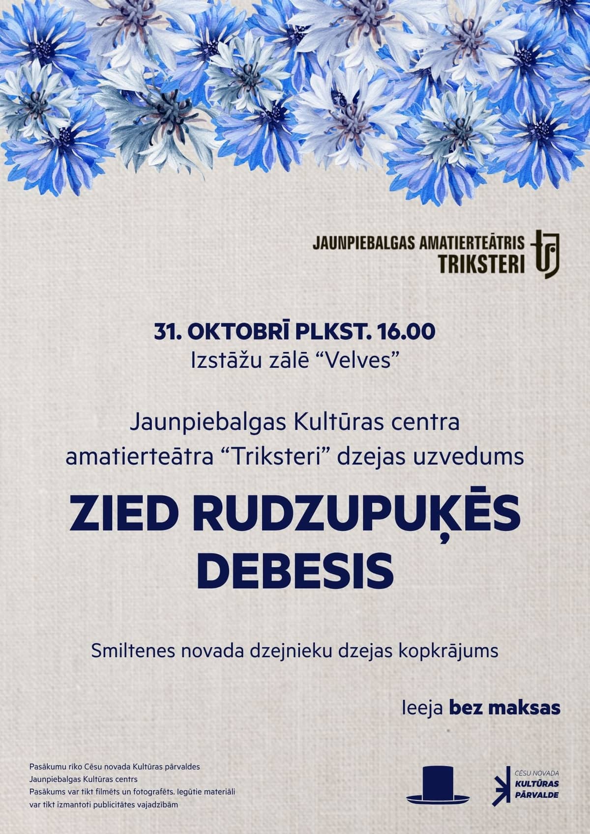 Amateur theatre "Triksteri" poetry performance "Zied rudzupuķēs debesis"
