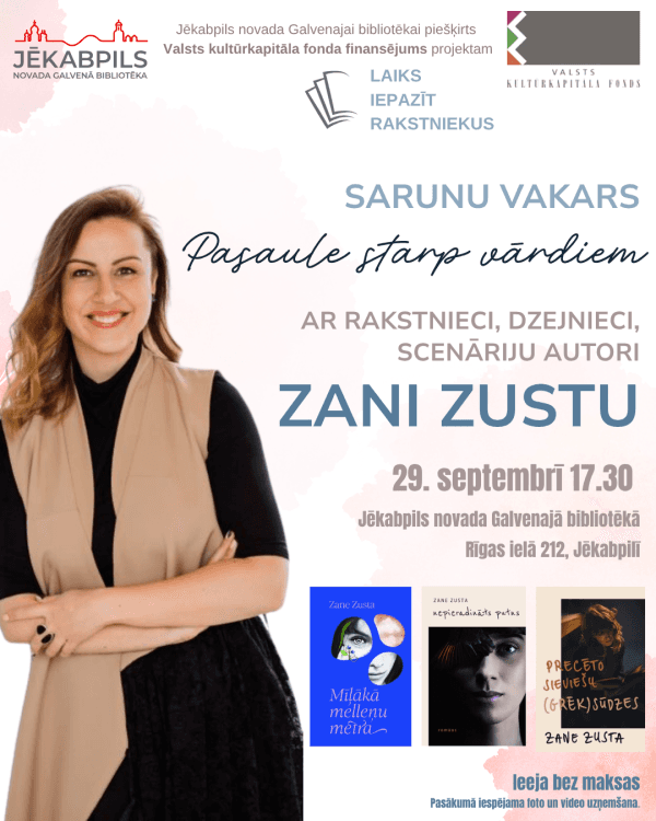 An evening of conversation with writer Zane Zusta in Jēkabpils