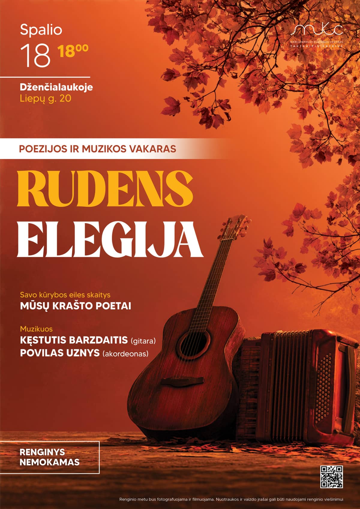 POETRY AND MUSIC EVENING “AUTUMN ELEGY” | DŽENČIALAUKA