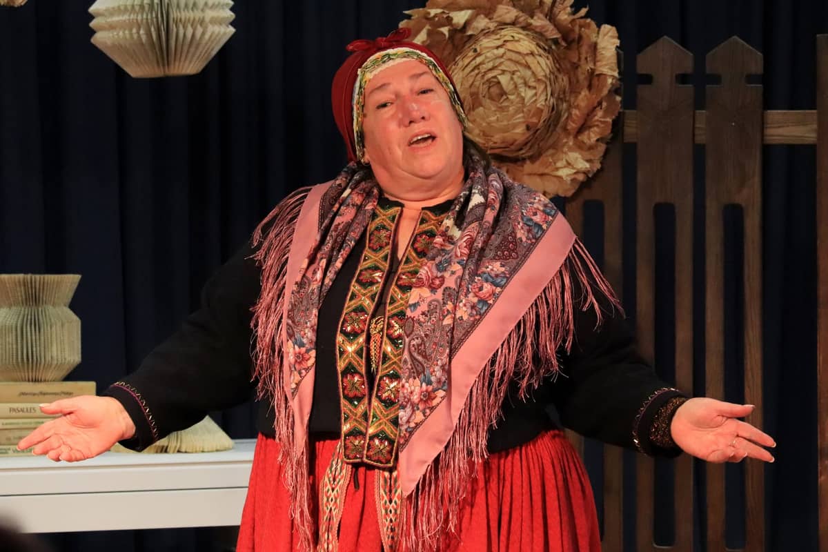 Santa Galiņa's stage reading “Step into My Shoes”
