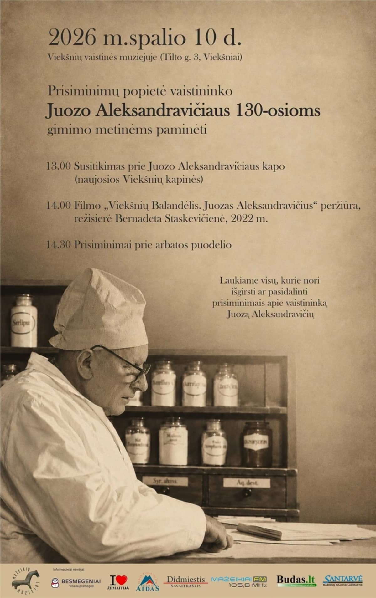 Memorial afternoon for the 130th birth anniversary of pharmacist Juozas Aleksandravičius