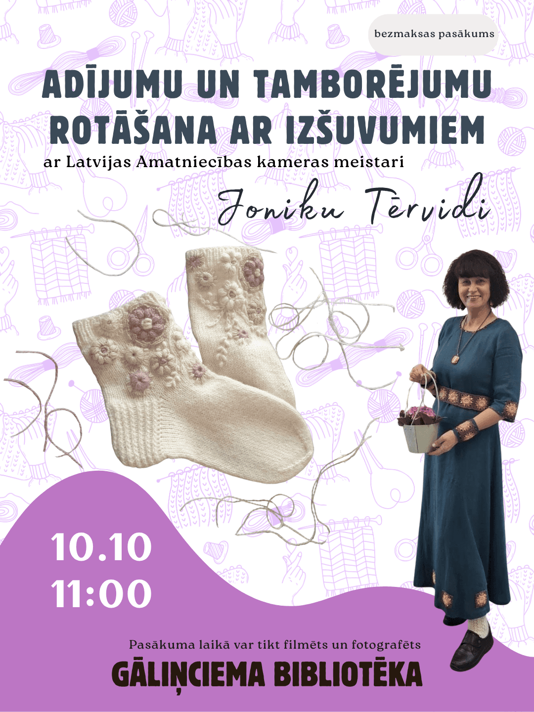 Workshop “Decorating Knits and Crochet with Embroidery” at Gāliņciems Library